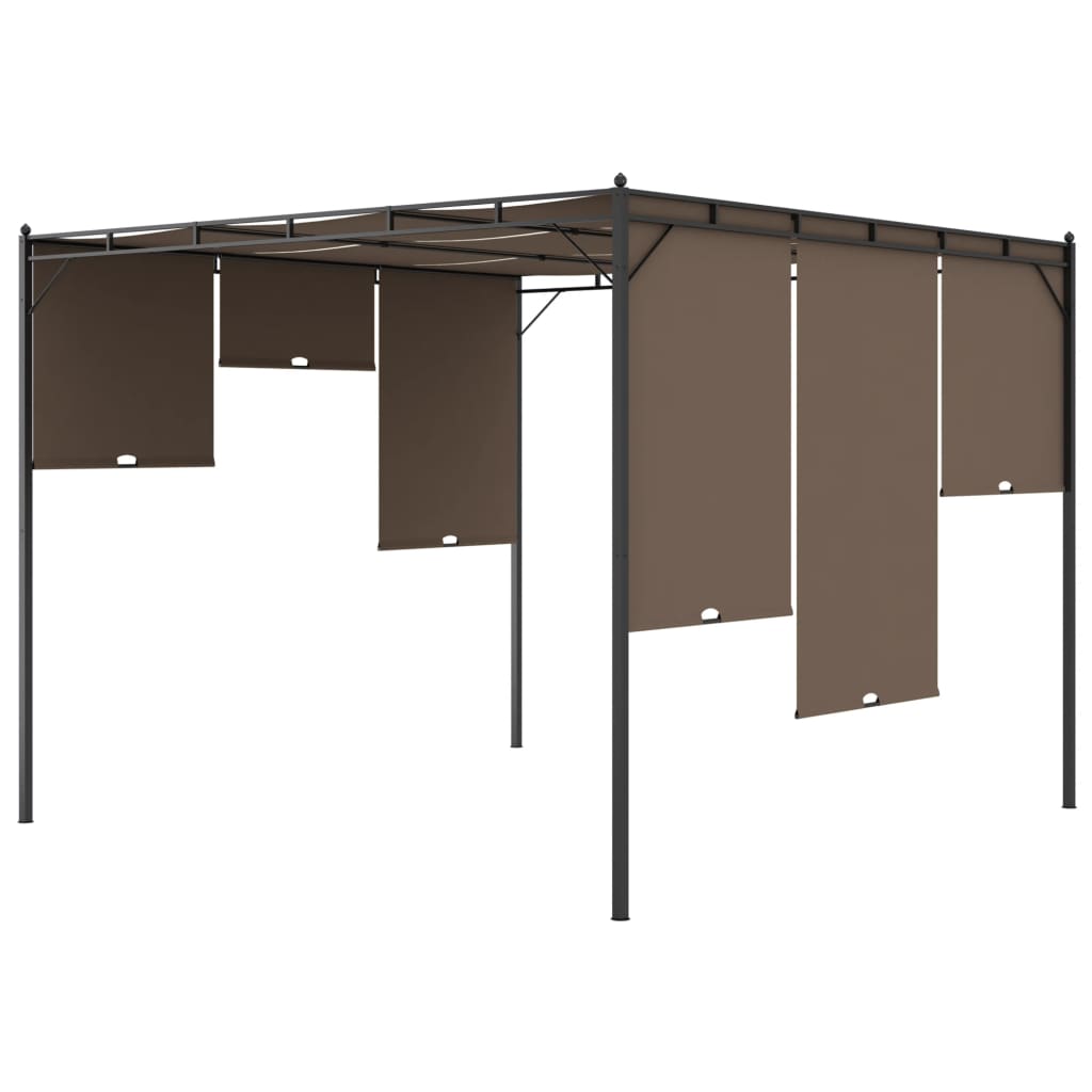 Gazebo jardim c/ cortina lateral 3x3x2,25m cinzento-acastanhado