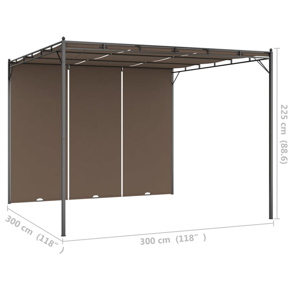 Gazebo jardim c/ cortina lateral 3x3x2,25m cinzento-acastanhado