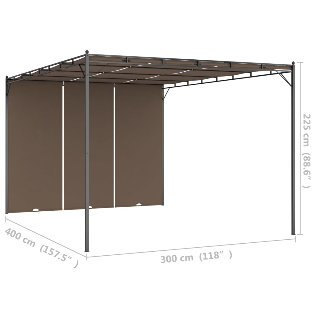 Gazebo jardim c/ cortina lateral 4x3x2,25m cinzento-acastanhado