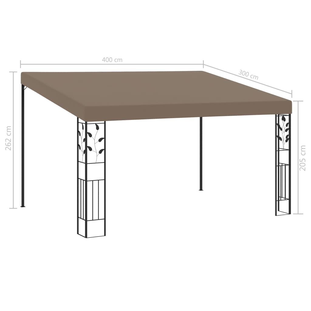 Gazebo de parede 4x3x2,5 m cinzento-acastanhado