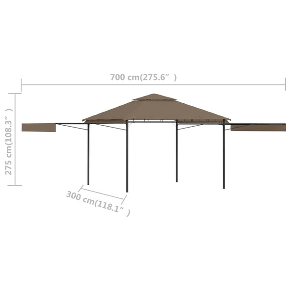 Gazebo toldo duplo extens. 3x3x2,75m 180g/m² cinza-acastanhado