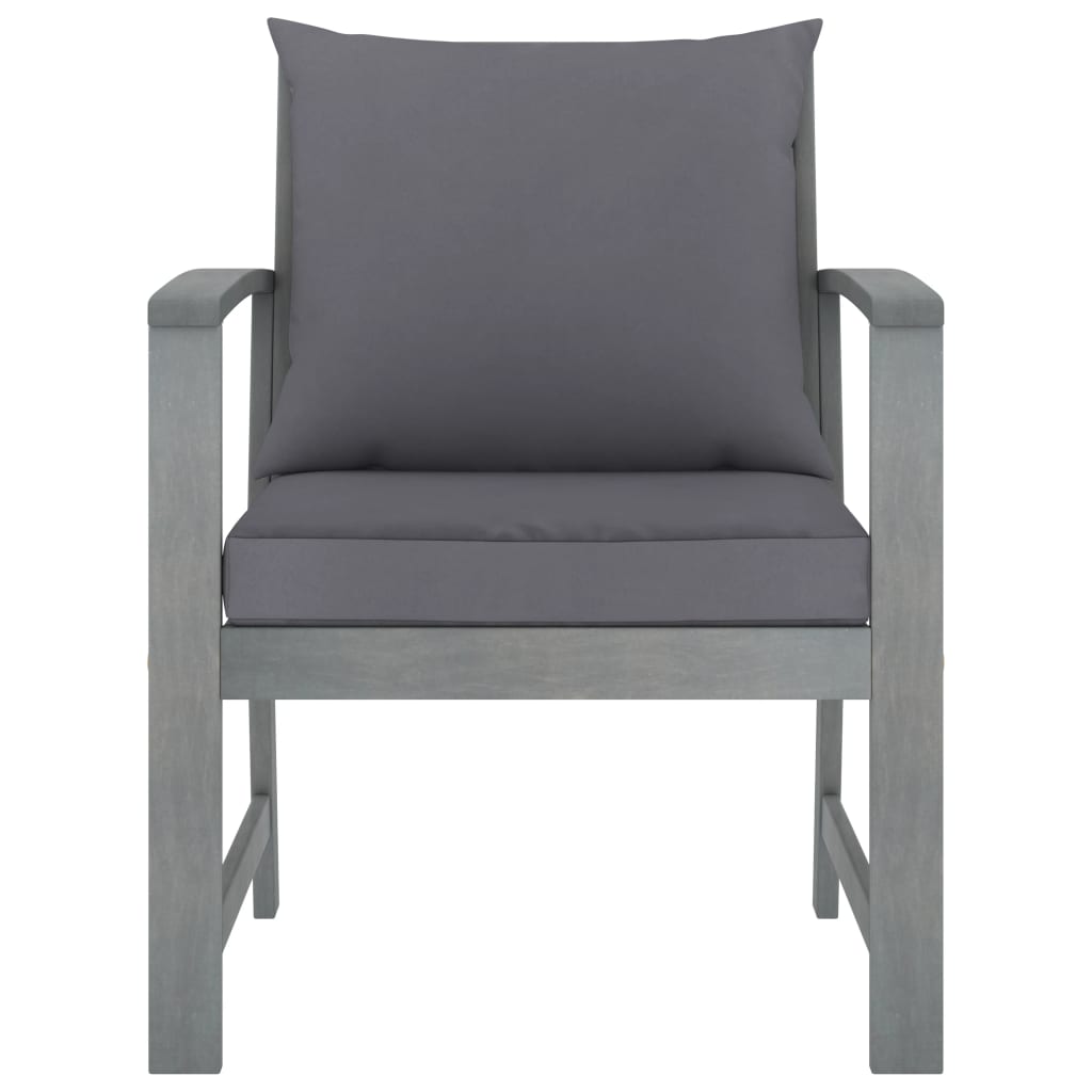 Cadeiras jardim 2 pcs c/ almofadões cinza-escuro acácia maciça