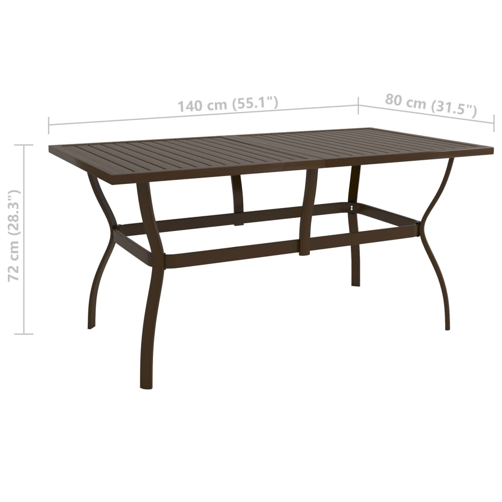 Mesa de jardim 140x80x72 cm aço castanho