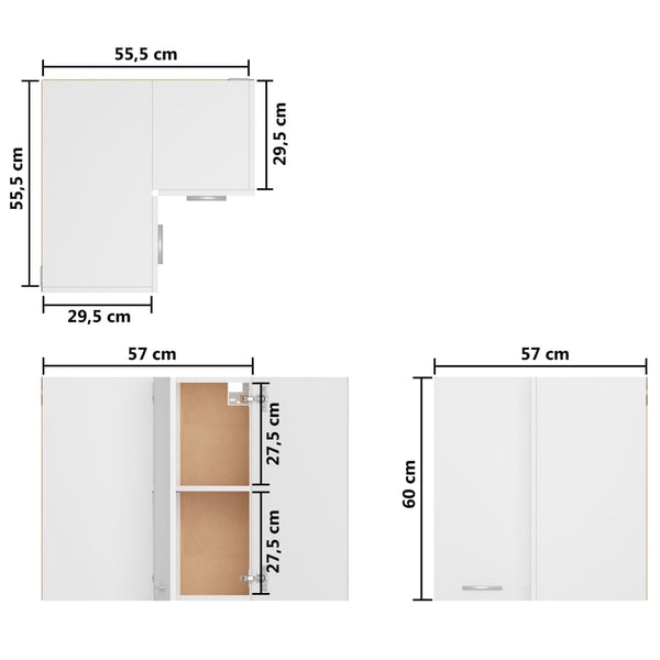 Armário de canto parede 57x57x60 cm madeira de branco branco