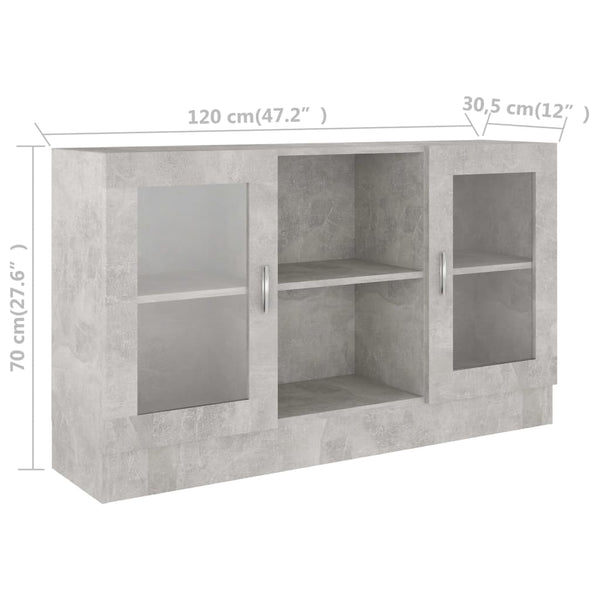 Armário vitrine 120x30,5x70 cm derivados madeira cinza cimento