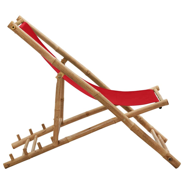 Espreguiçadeira de bambu e lona vermelho