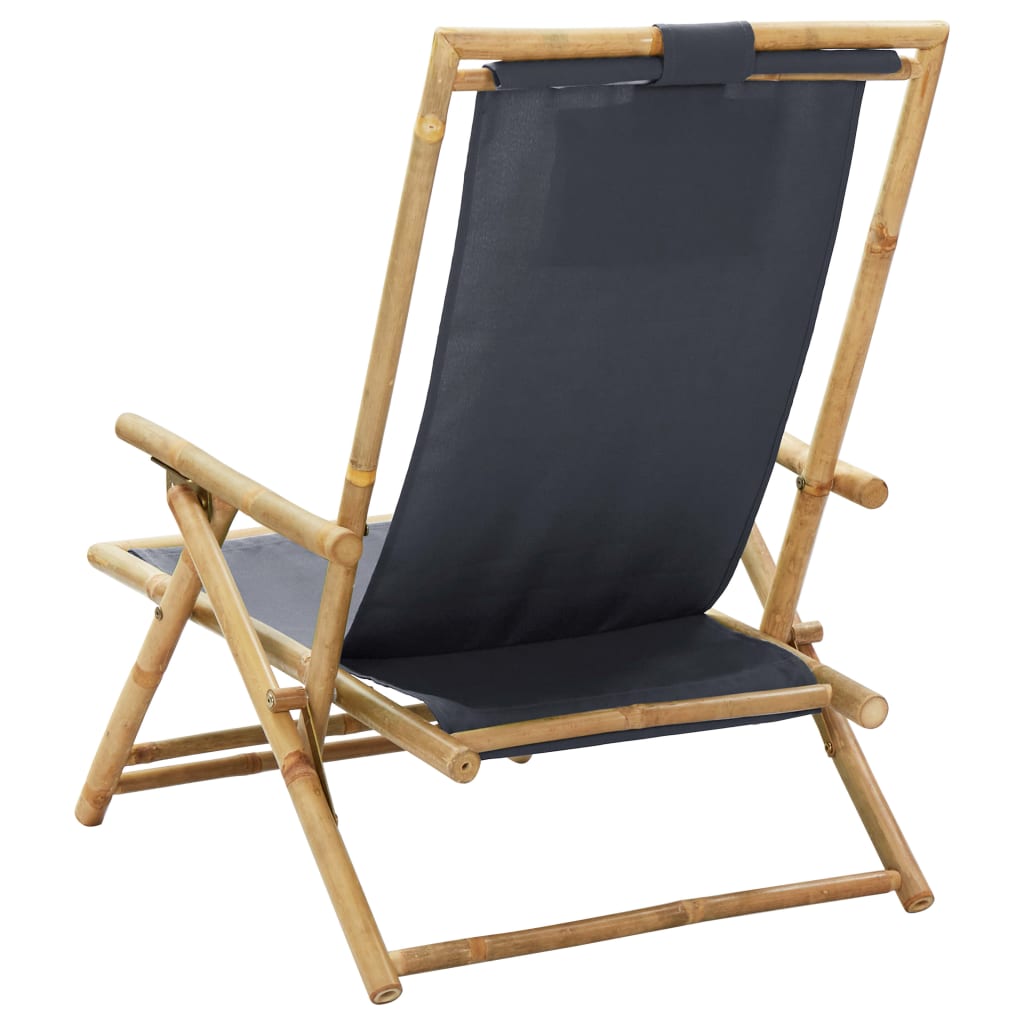 Cadeira de descanso reclinável bambu e tecido cinzento-escuro
