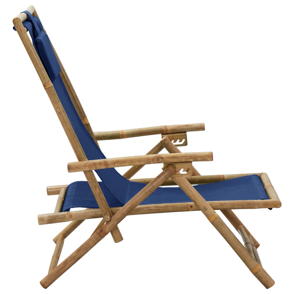 Cadeira de descanso reclinável bambu e tecido azul-marinho