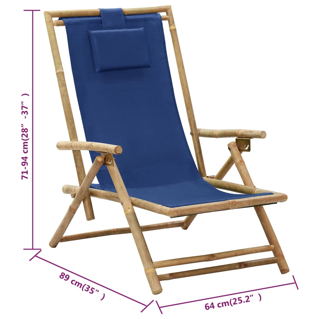 Cadeira de descanso reclinável bambu e tecido azul-marinho