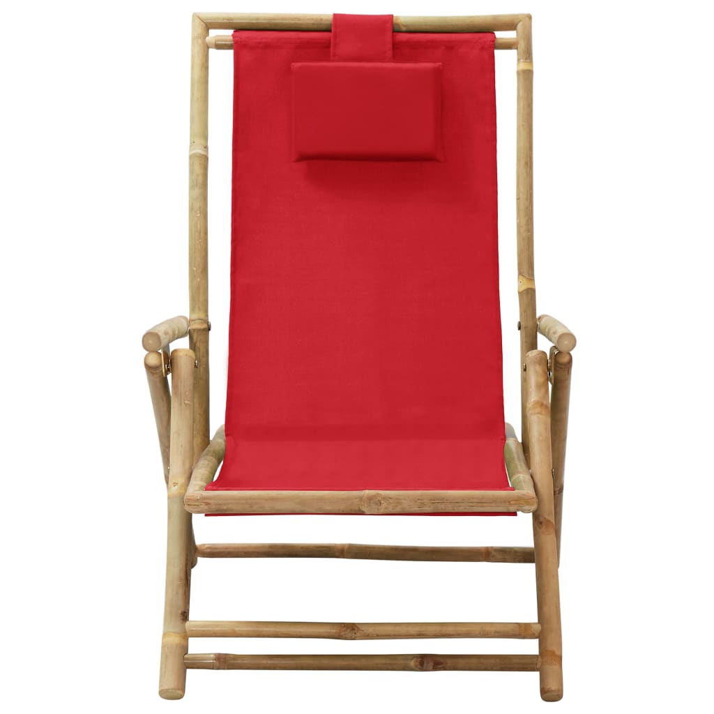Cadeira de descanso reclinável bambu e tecido vermelho