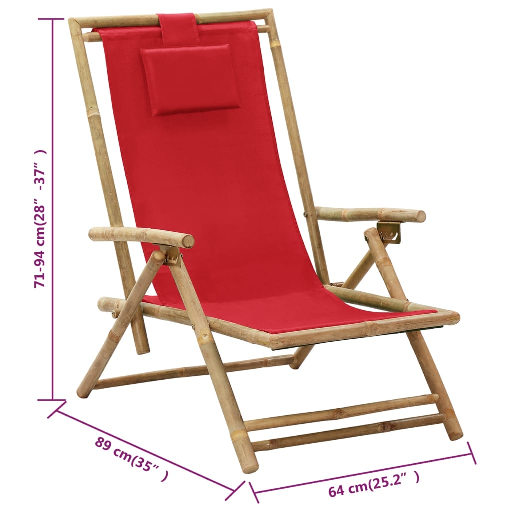 Cadeira de descanso reclinável bambu e tecido vermelho