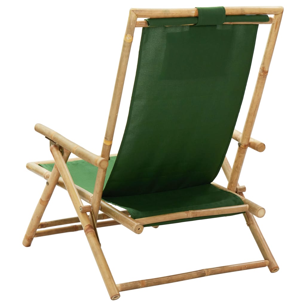 Cadeira de descanso reclinável bambu e tecido verde