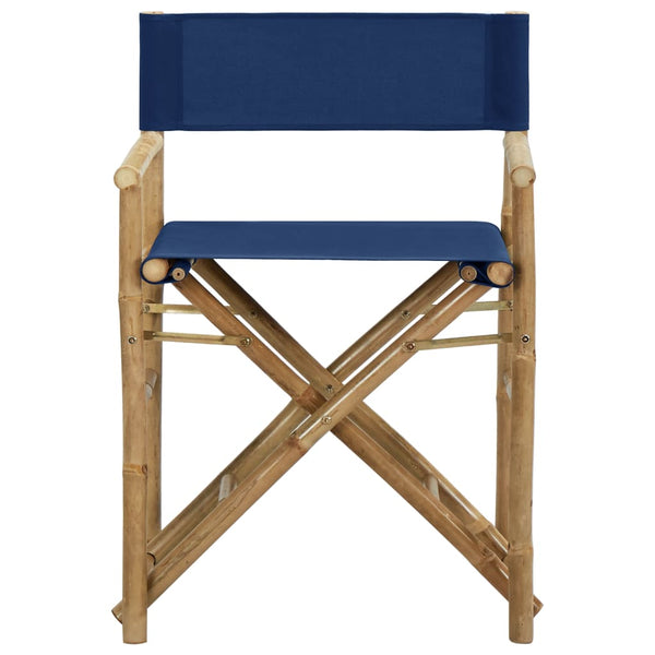 Cadeiras de realizador dobráveis 2 pcs bambu e tecido azul