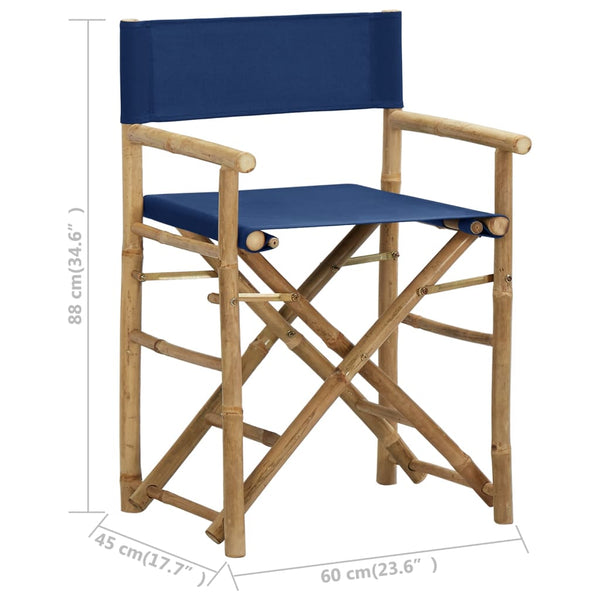 Cadeiras de realizador dobráveis 2 pcs bambu e tecido azul