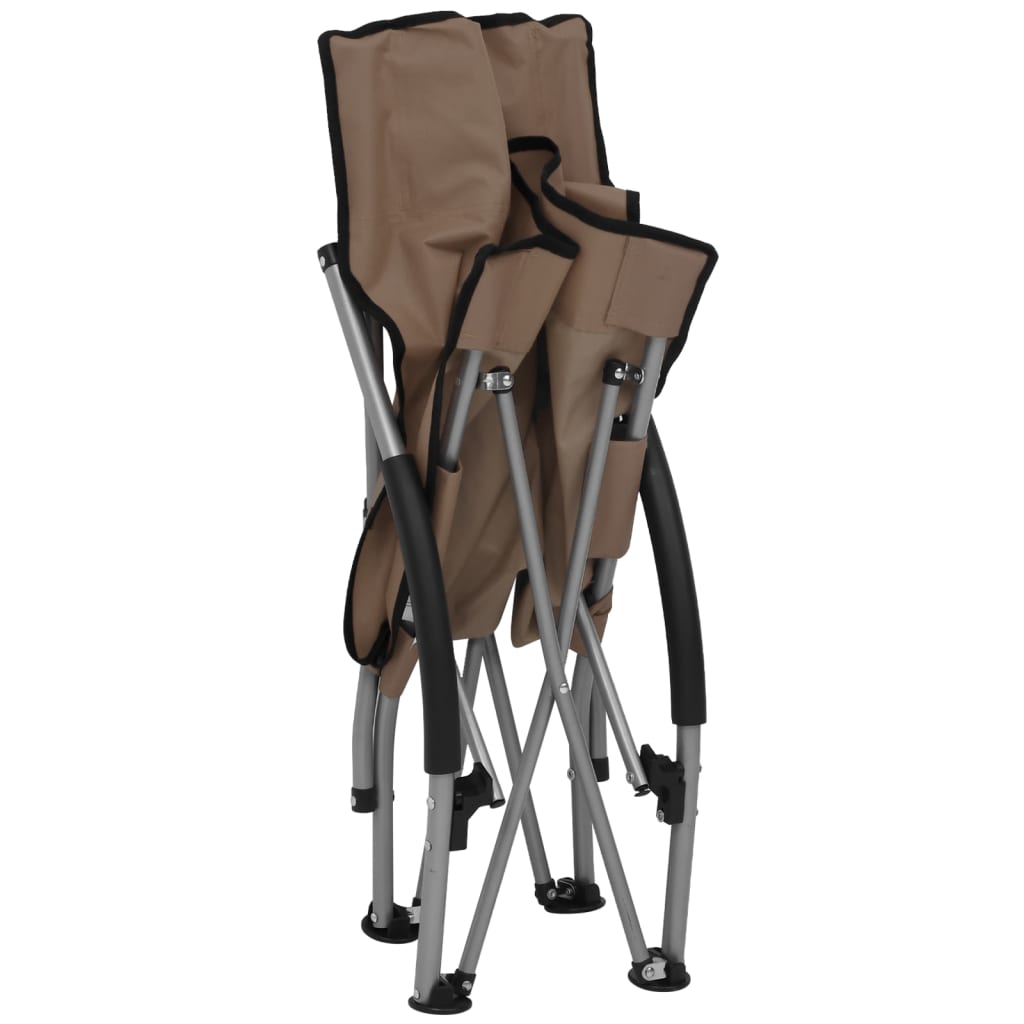 Cadeiras de praia dobráveis 2 pcs tecido cinzento-acastanhado