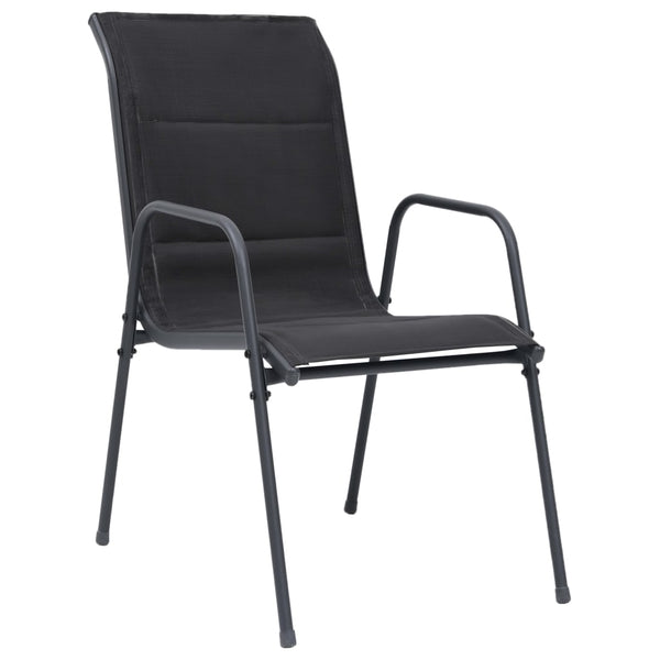 Cadeiras de jardim empilháveis 2 pcs aço e textilene preto