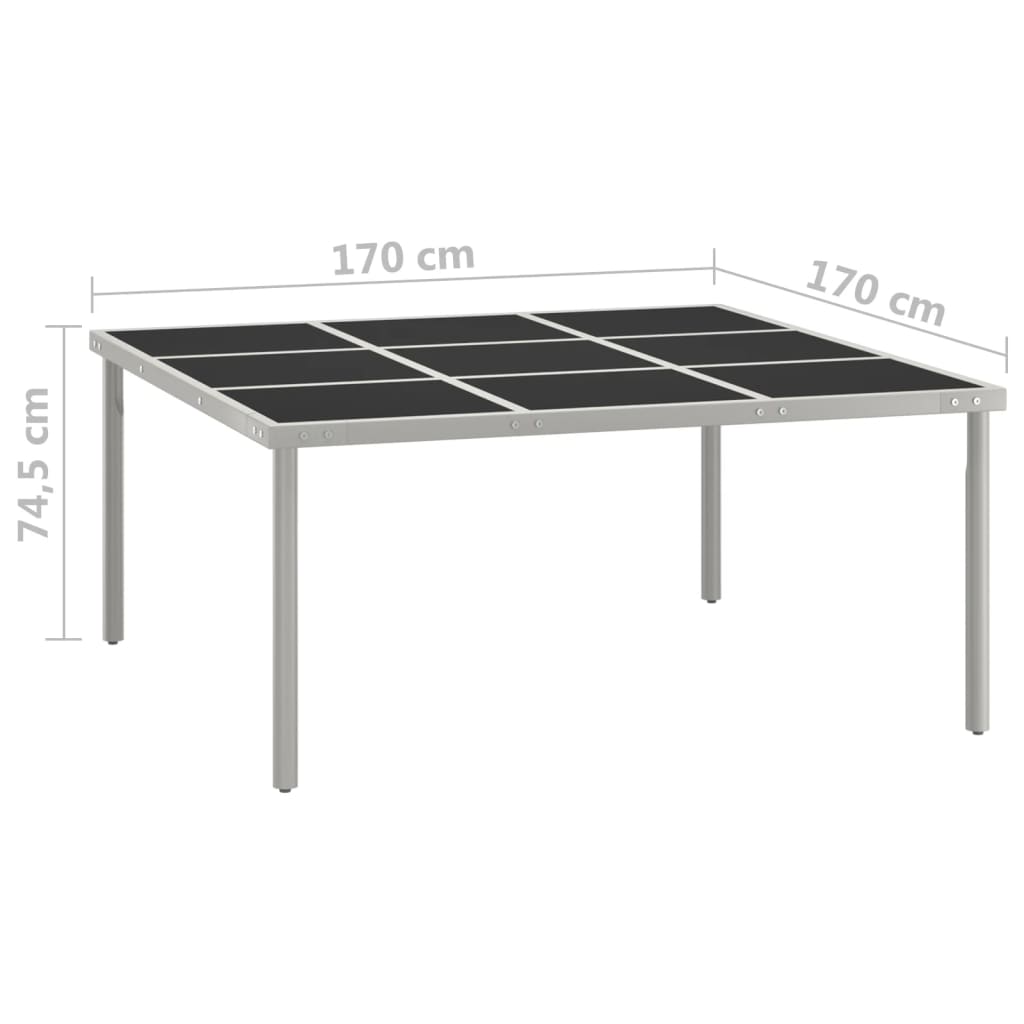 Mesa de jantar para jardim 170x170x74,5 cm vidro e aço