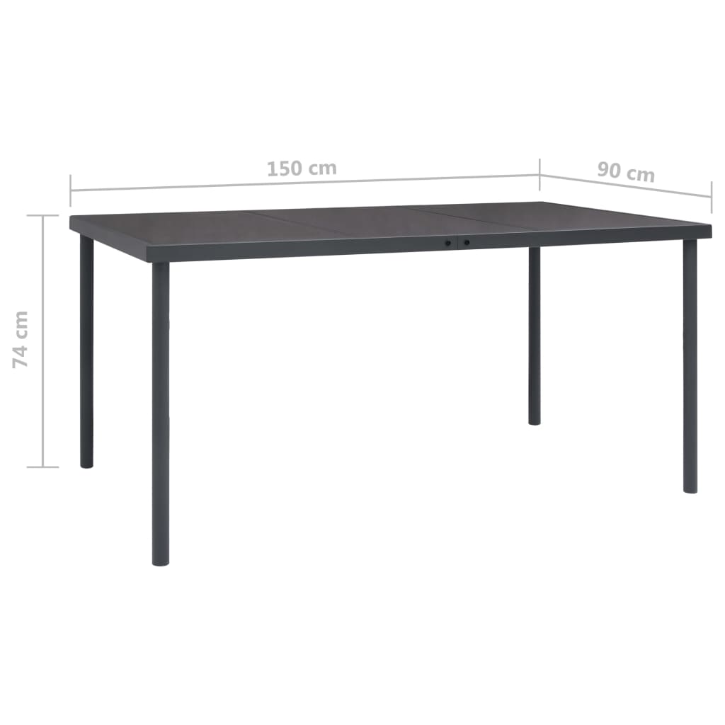 Mesa de jantar para jardim 150x90x74 cm aço antracite