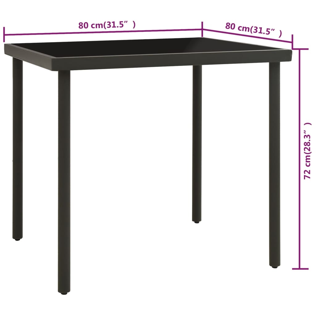 Mesa de jantar para exterior 80x80x72 cm vidro e aço antracite