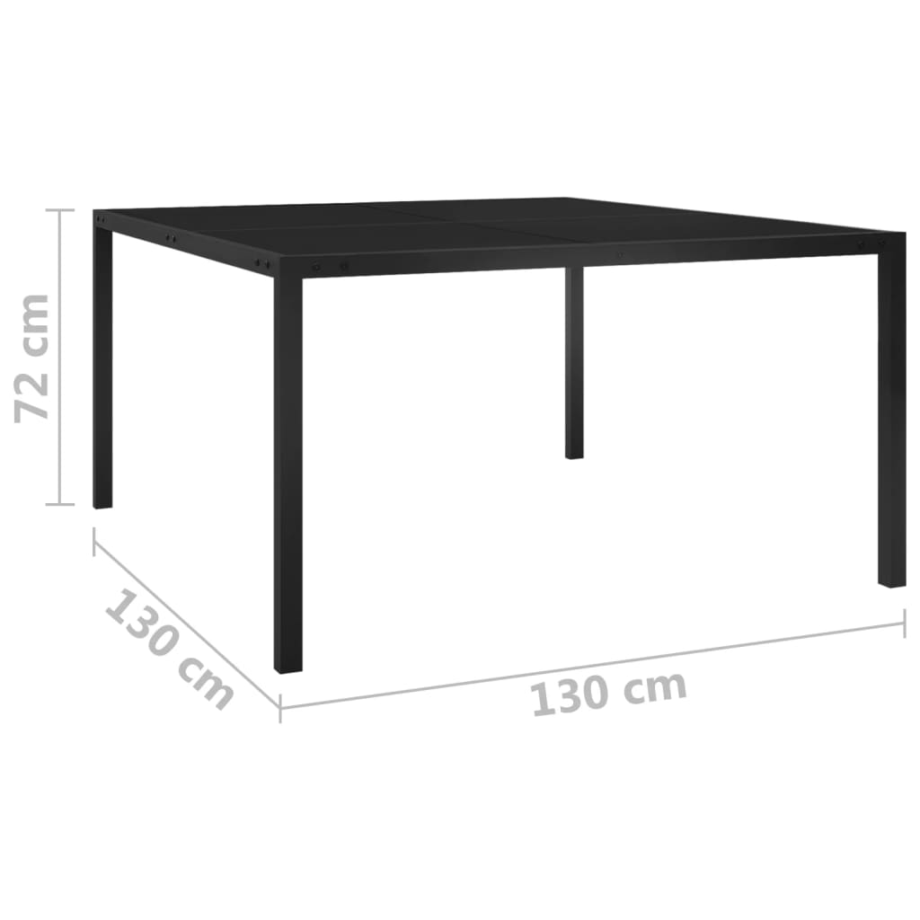 Mesa de jardim 130x130x72 cm aço e vidro preto