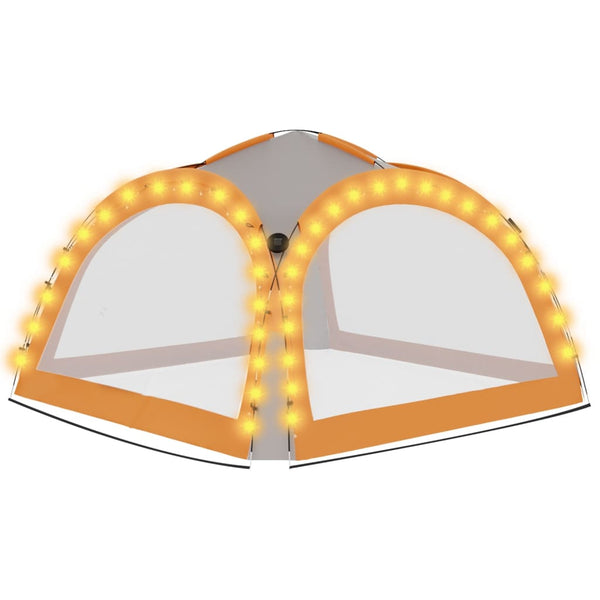 Carpa de fiesta LED 4 paredes laterales 3,6x3,6x2,3 m gris/naranja