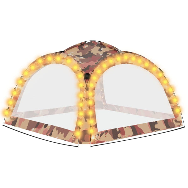 Tenda festas LED e 4 paredes laterais 3,6x3,6x2,3 m camuflagem