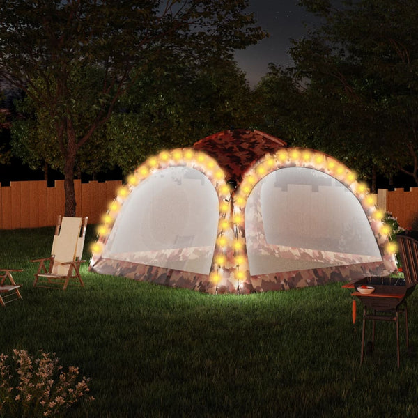 Carpa de fiesta LED y 4 paredes laterales 3,6x3,6x2,3 m camuflaje