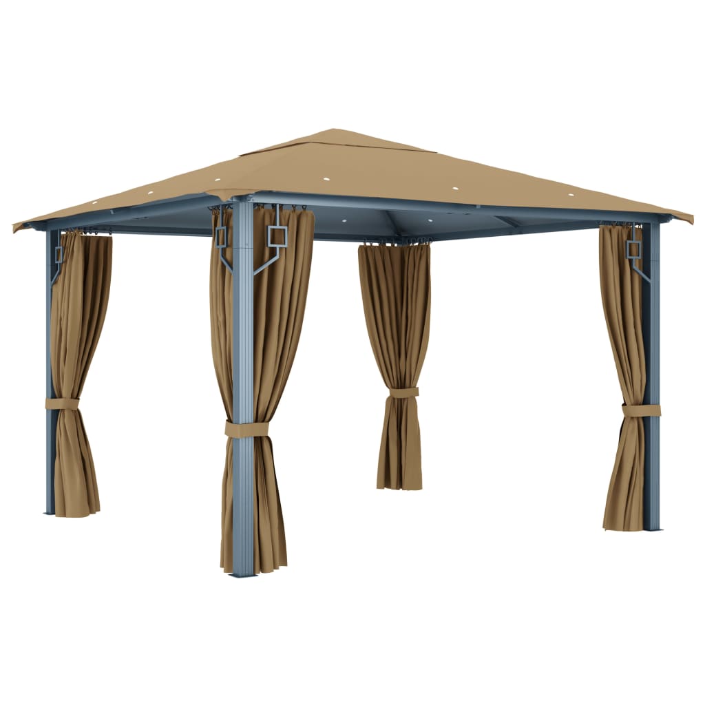 Gazebo com cortina 300x300 cm alumínio cinzento-acastanhado