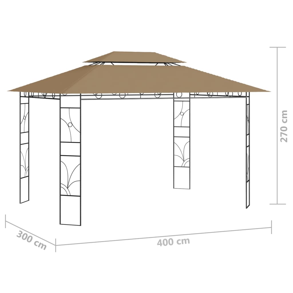 Gazebo 4x3x2,7 m 160 g/m² cinzento-acastanhado