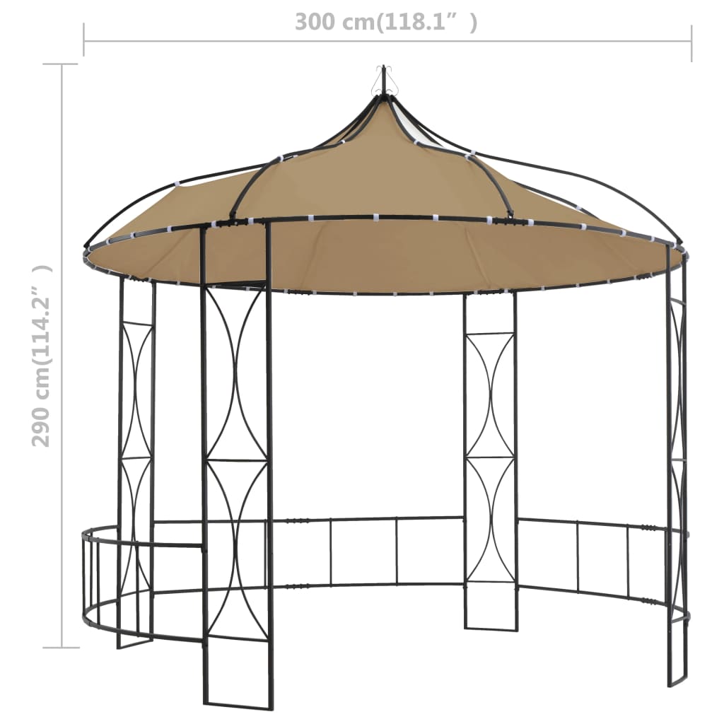 Gazebo redondo 300x290 cm cinzento-acastanhado