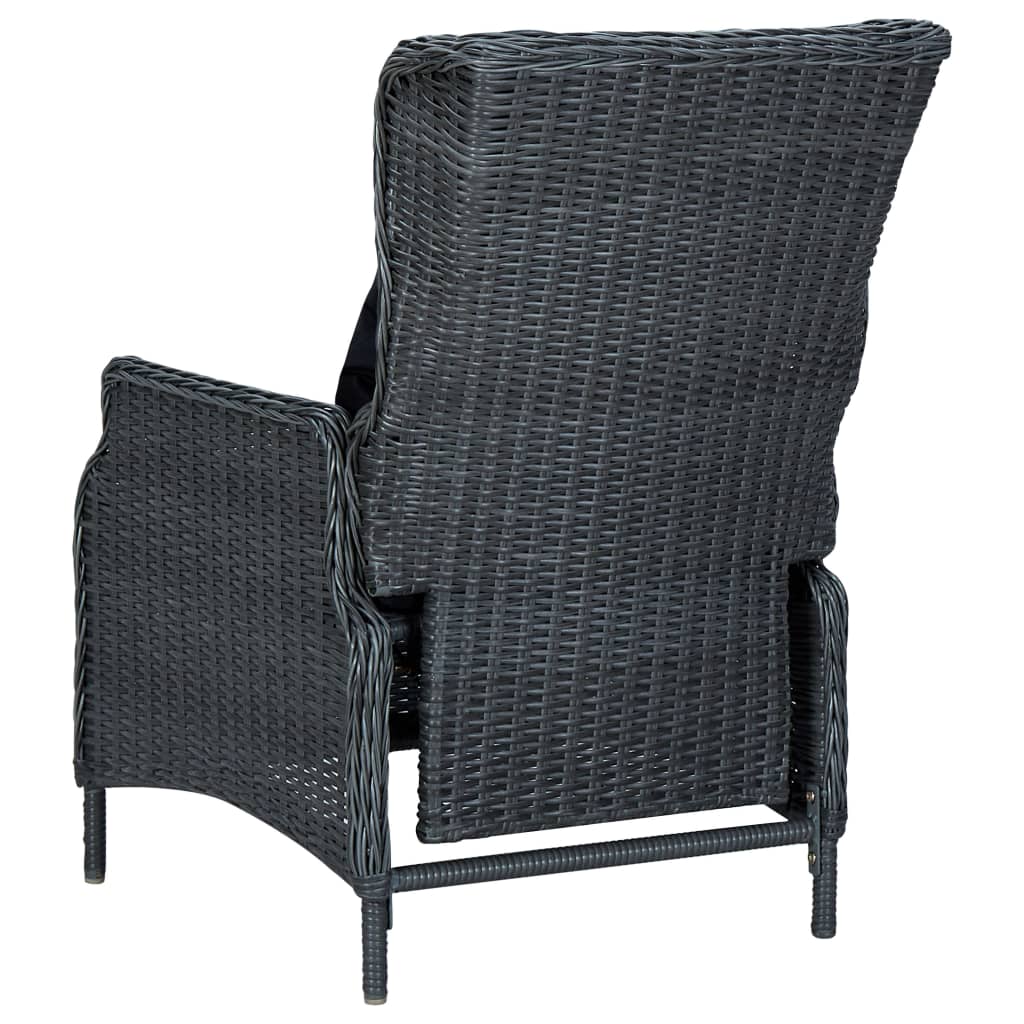 Cadeira jardim reclinável c/ almofadões vime PE cinzento-escuro