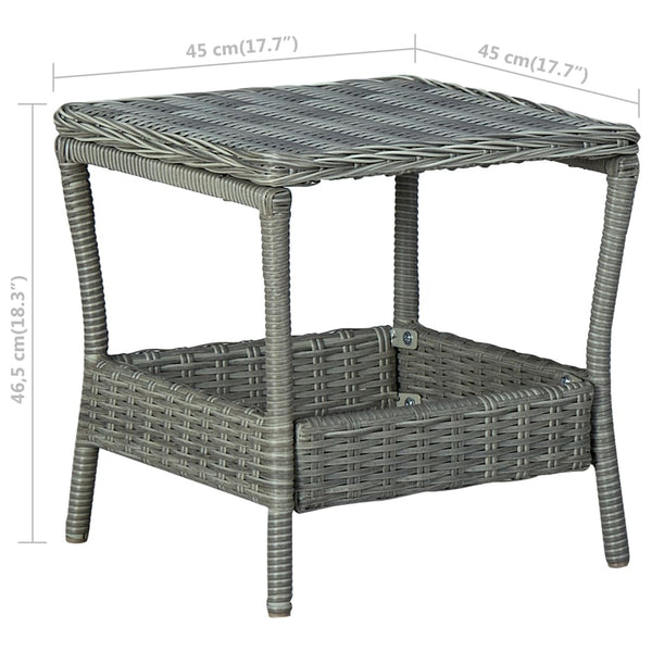 Mesa de jardim em vime PE 45x45x46,5 cm cinzento-claro