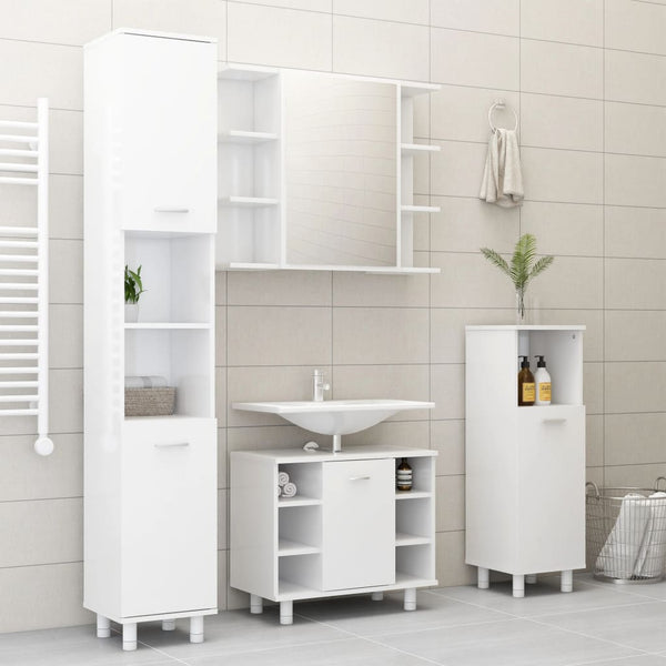 3 pcs conj. móveis casa de banho contraplacado branco brilhante
