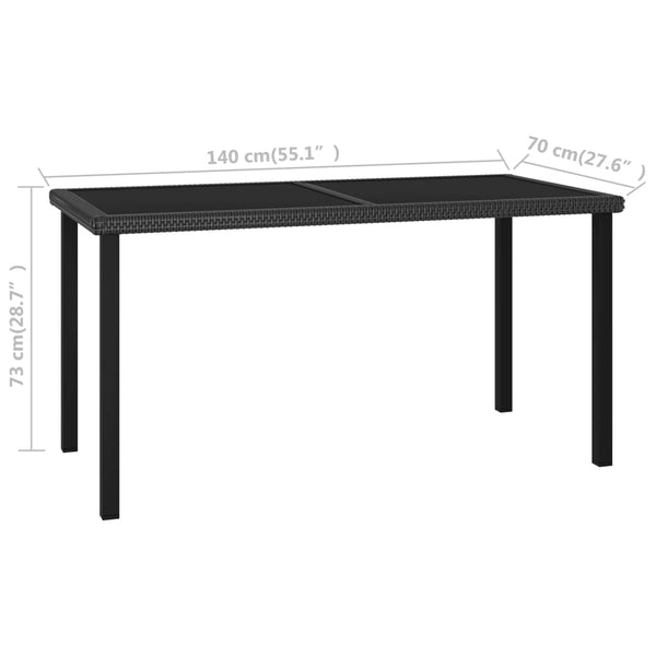 Mesa de jantar jardim 140x70x73 cm vime PE preto