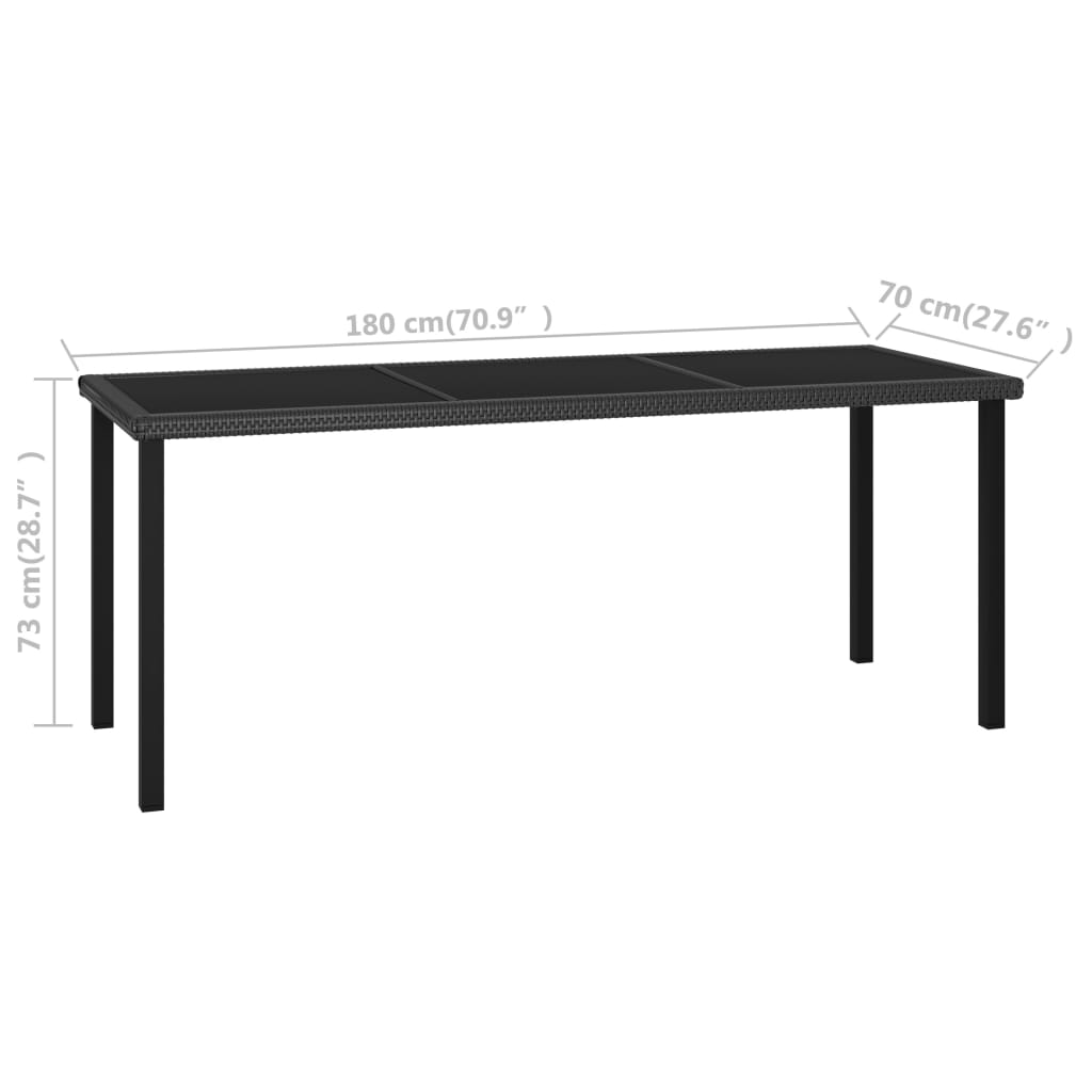 Mesa de jantar jardim 180x70x73 cm vime PE preto