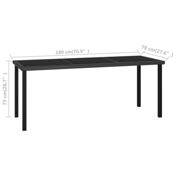 Mesa de jantar jardim 180x70x73 cm vime PE preto