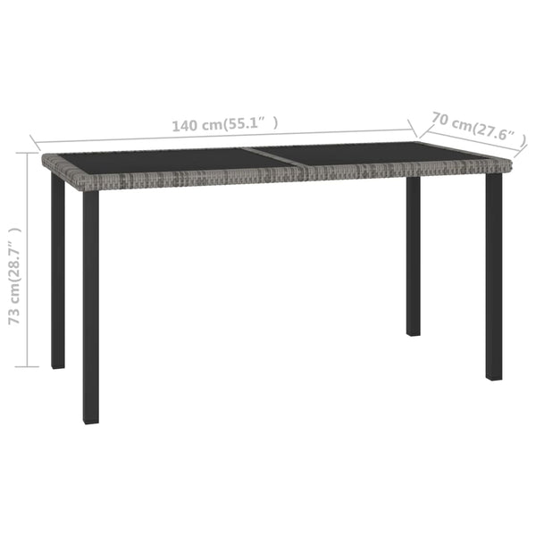 Mesa de jantar para jardim 140x70x73 cm vime PE cinzento