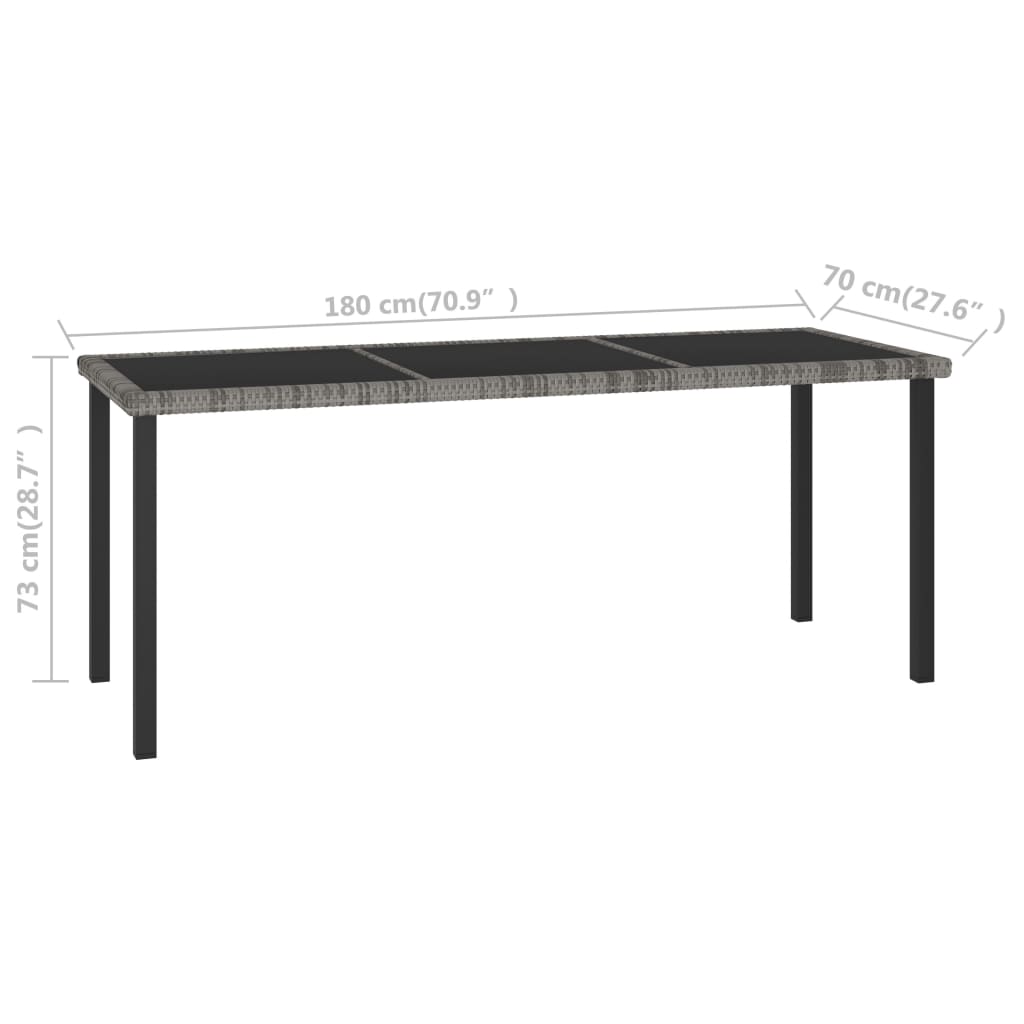 Mesa de jantar para jardim 180x70x73 cm vime PE cinzento