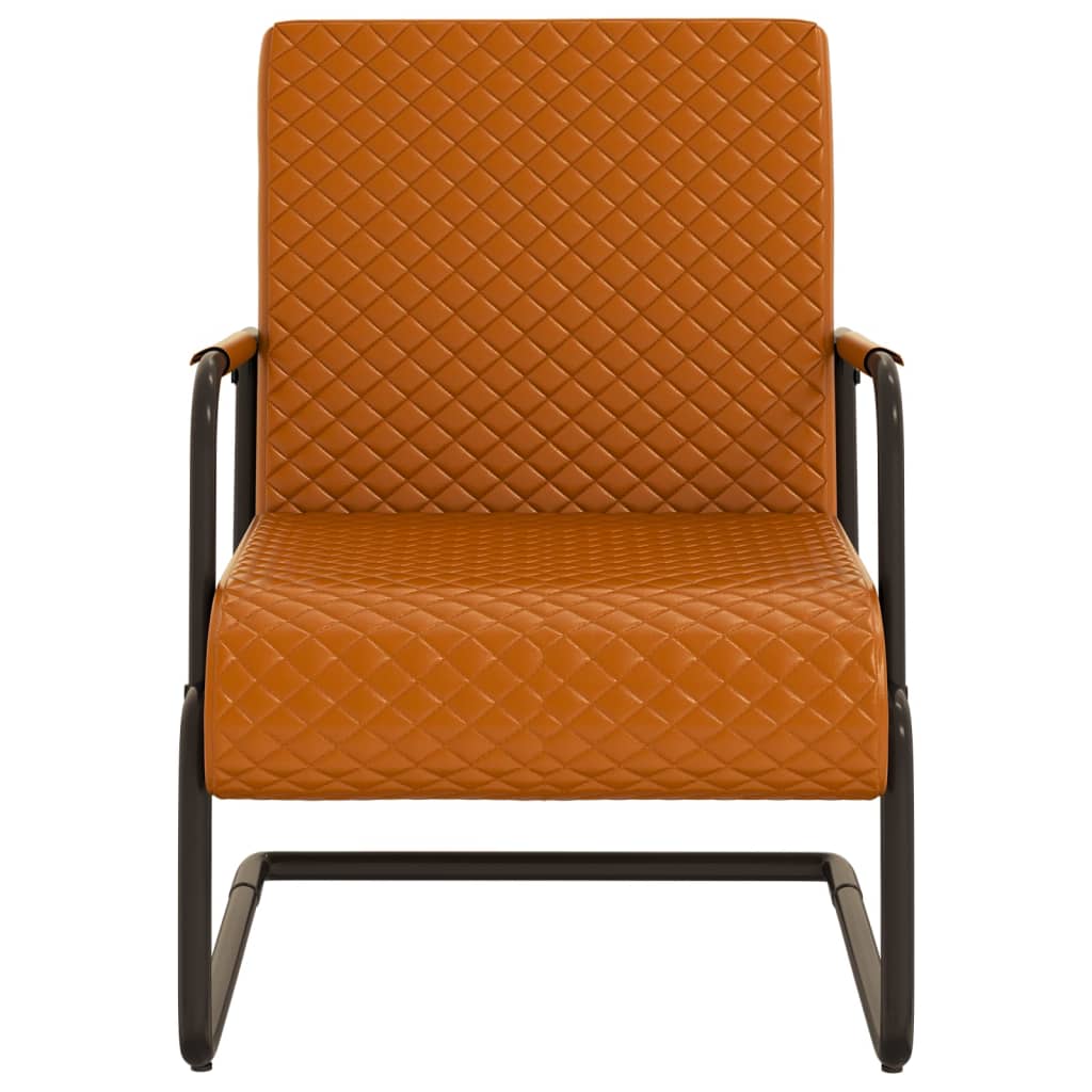 Cadeira cantilever em couro artificial castanho