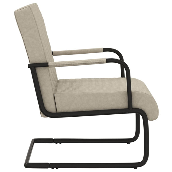 Cadeira cantilever em couro artificial cinzento-claro