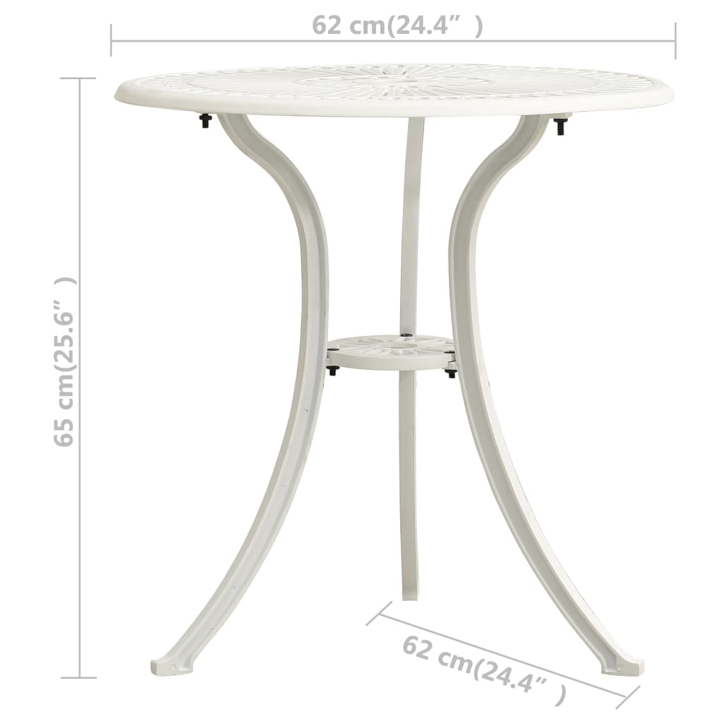 Mesa de jardim 62x62x65 cm alumínio fundido branco