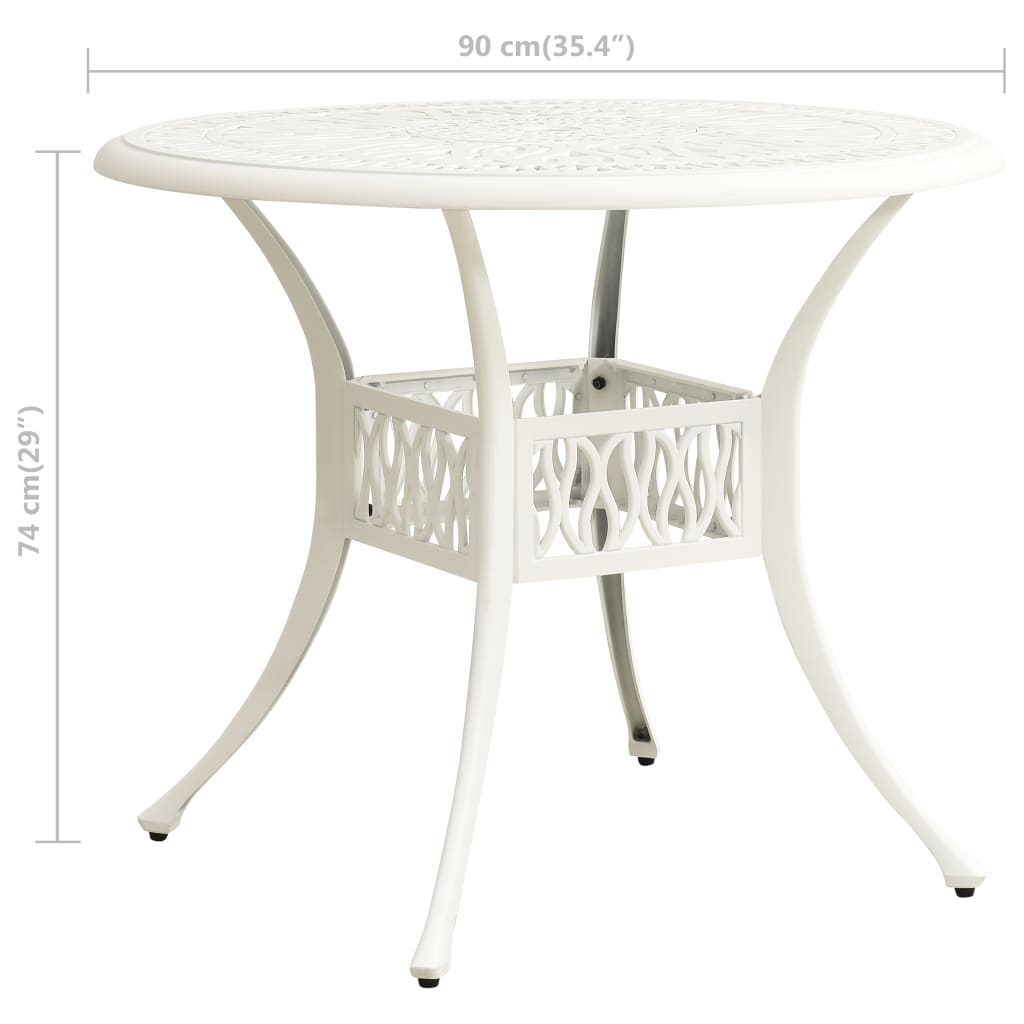 Mesa de jardim 90x90x74 cm alumínio fundido branco