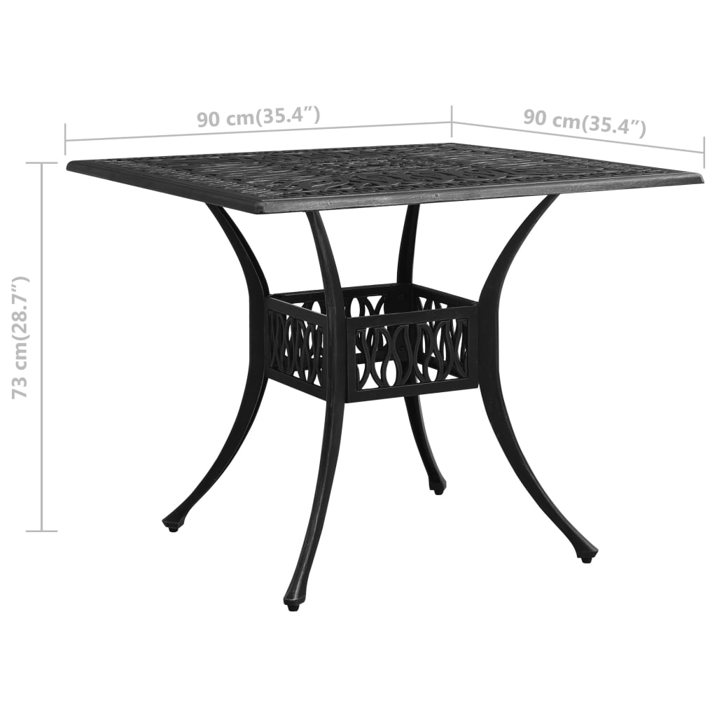 Mesa de jardim 90x90x73 cm alumínio fundido preto