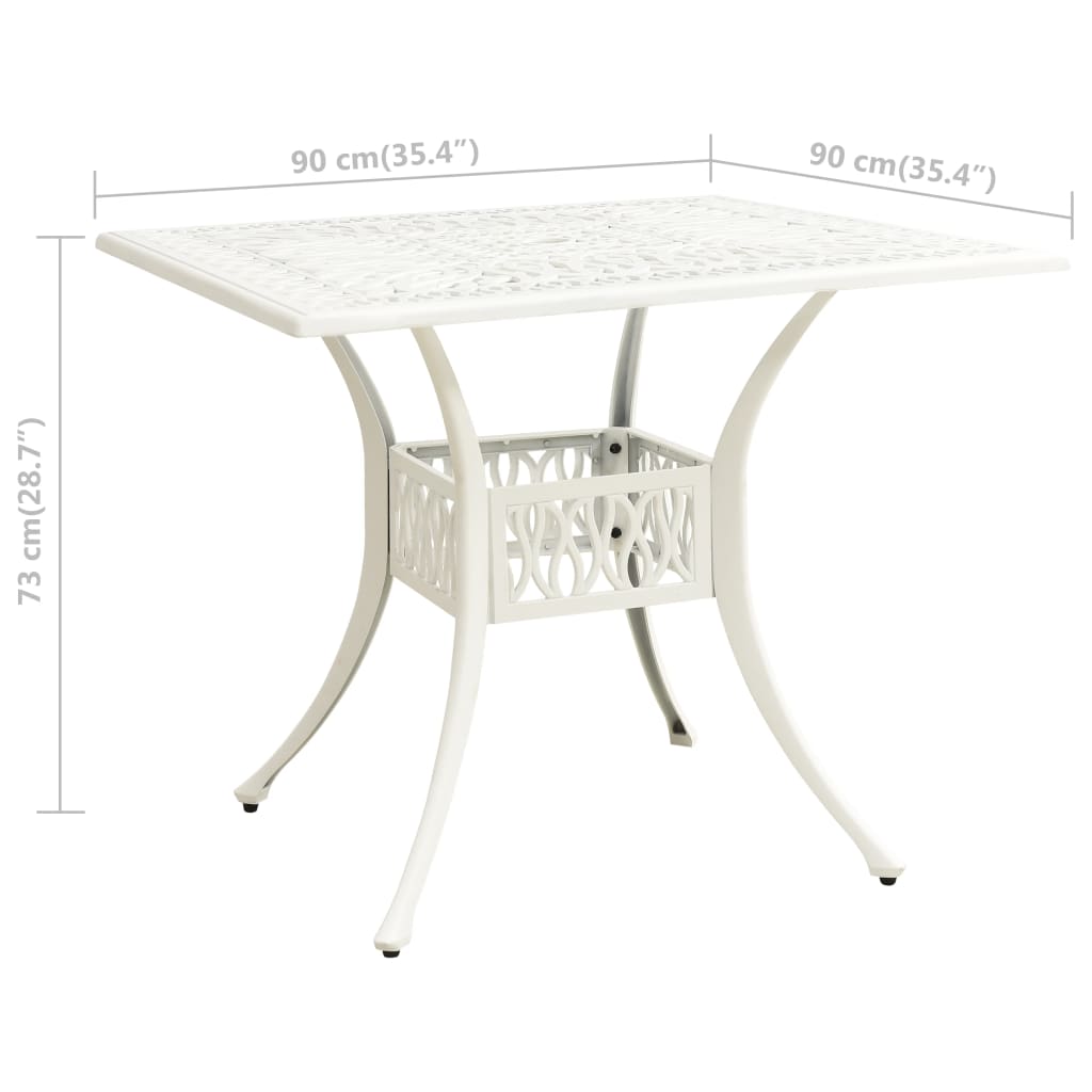 Mesa de jardim 90x90x73 cm alumínio fundido branco