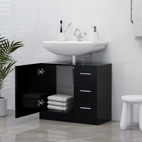 Armário de lavatório 63x30x54 cm derivados de madeira preto