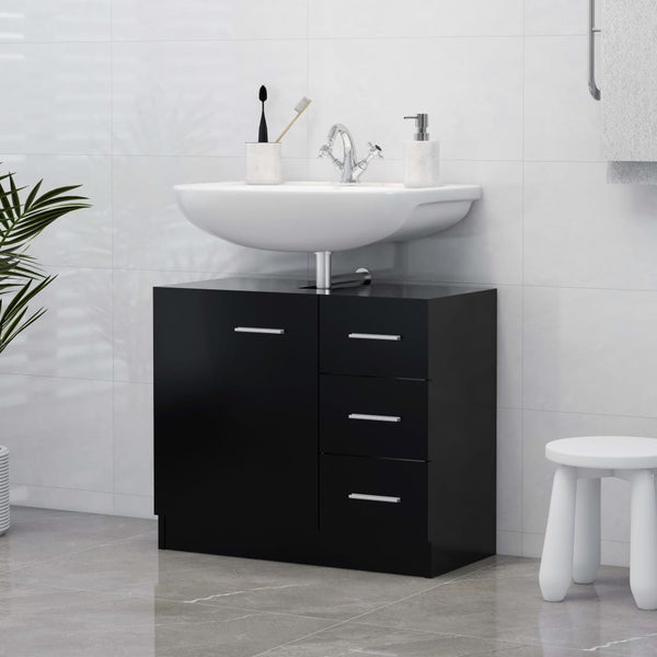 Armário de lavatório 63x30x54 cm derivados de madeira preto