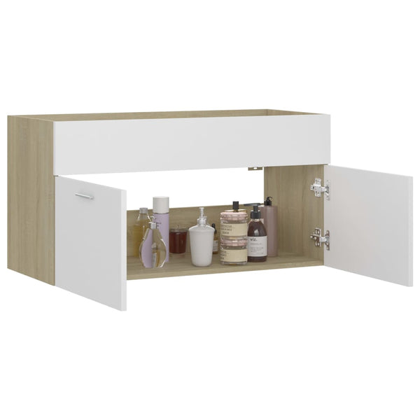 Armário lavatório derivados de madeira branco e carvalho sonoma
