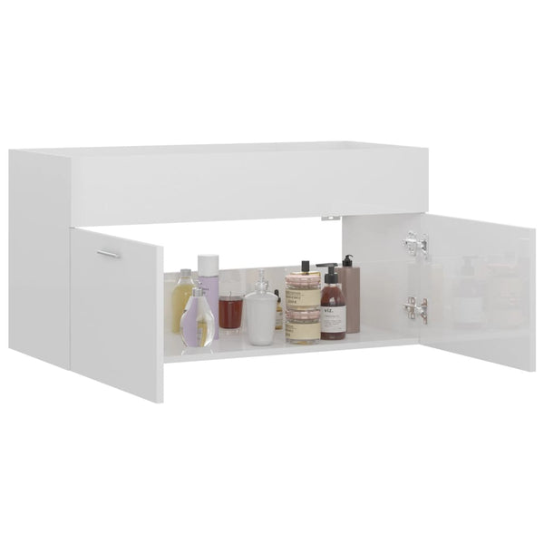 Armário lavatório 90x38,5x46 cm contraplacado branco brilhante