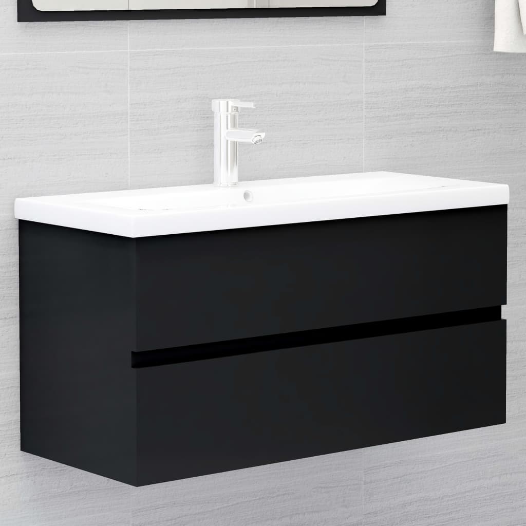 Armário de lavatório 90x38,5x45 cm derivados de madeira preto