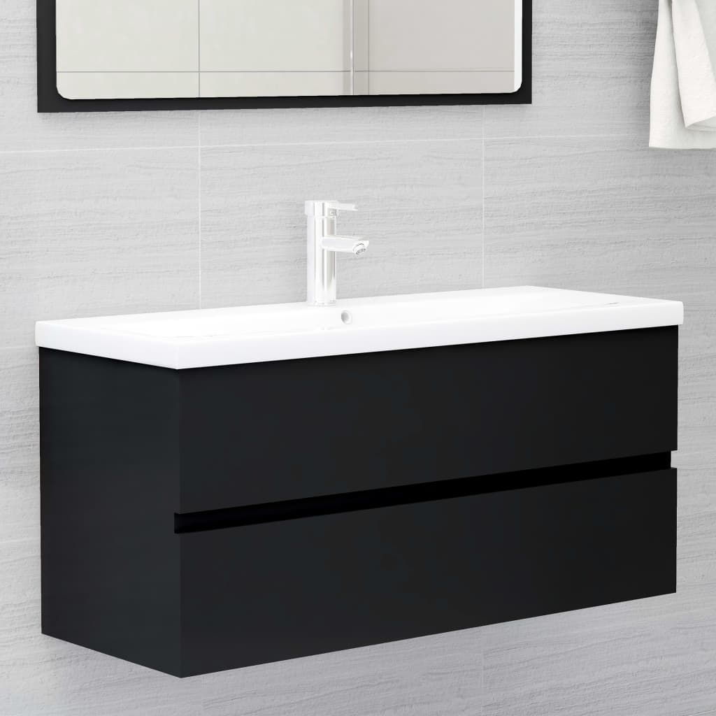 Armário de lavatório 100x38,5x45 cm derivados de madeira preto